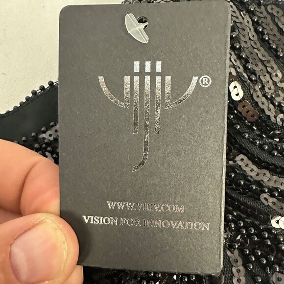 Vijiv Womens Black Sequin Fringe Flapper Dress 1920s Art Deco Gatsby Style Small - Picture 5 of 13